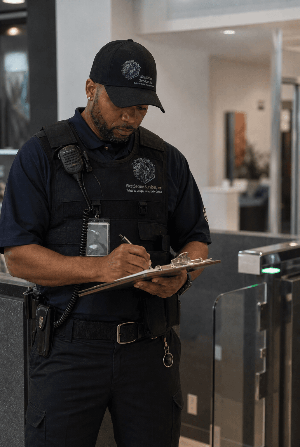 WestSecure licensed security guard at a campus entrance in Ontario