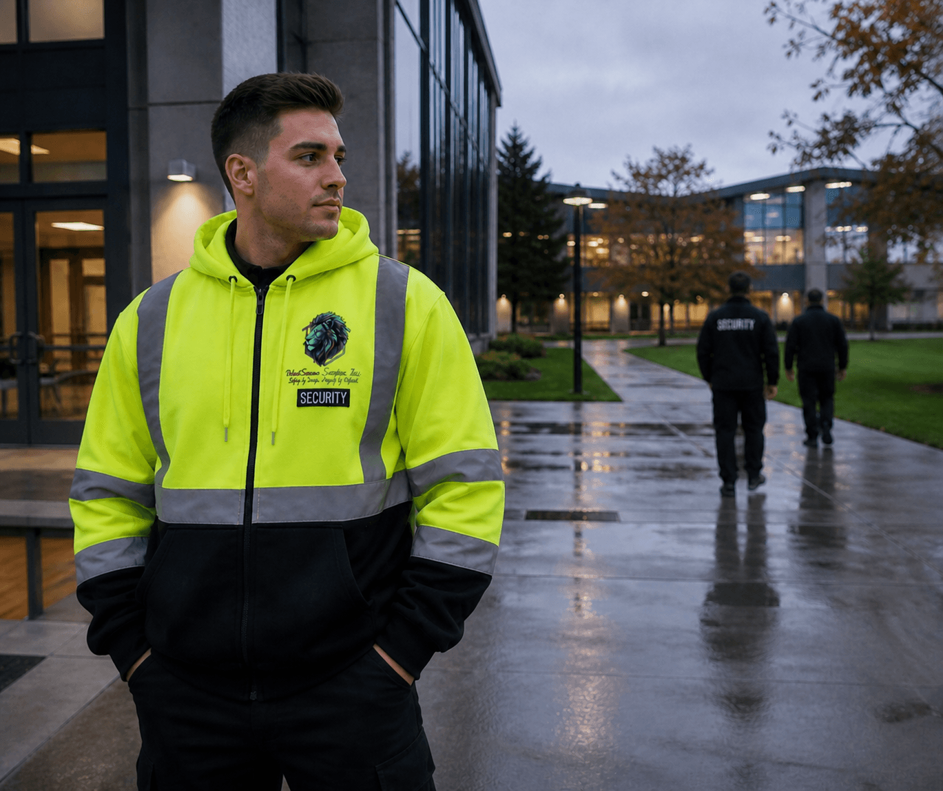 WestSecure security guard in high-visibility gear on patrol