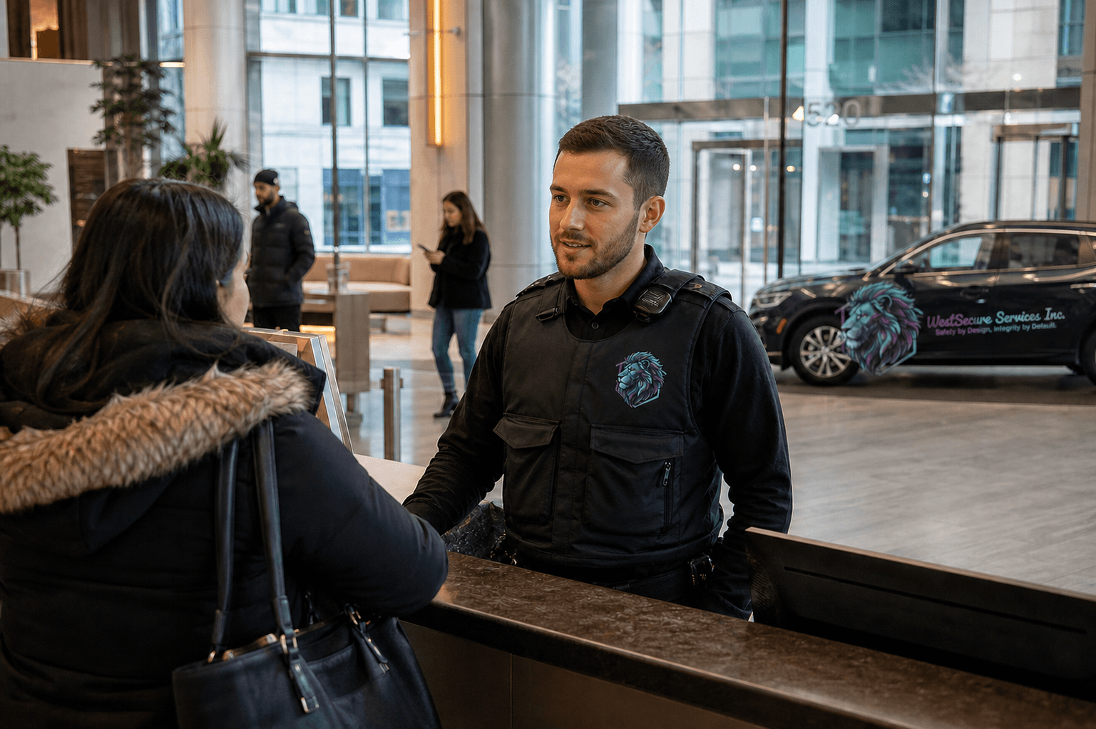 WestSecure concierge security guard at a lobby desk